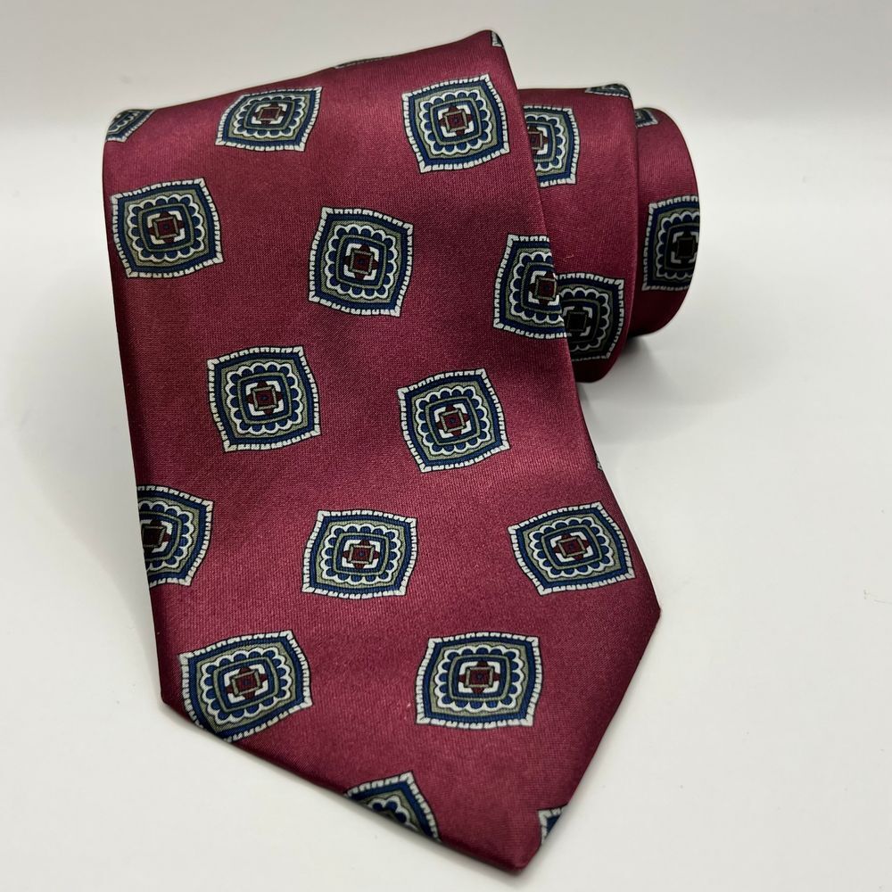 American Edition Necktie Burgundy Square Pattern USA‎ Made Polyester